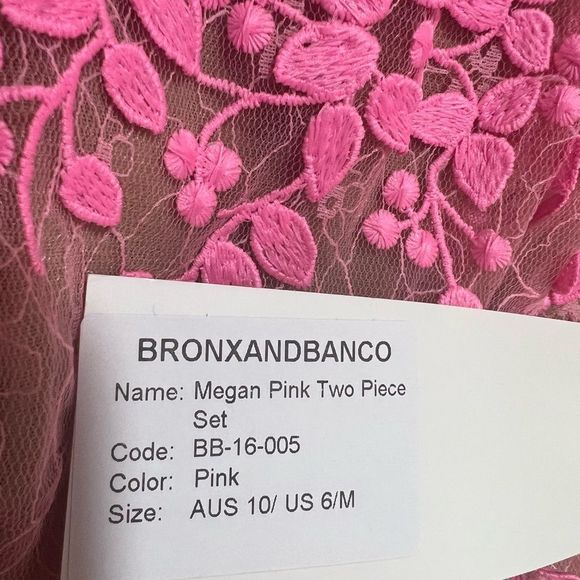BRONX AND BANCO MEGAN PINK TWO PIECE SET NWT 3D FLORAL LACE TOP AND SKIRT - Picture 7 of 12